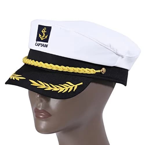 BESTOYARD Adult Yacht Captain Hat White Sailor Hat with Gold Embroidery | 58 cm (22.8 in) thumbnail 6