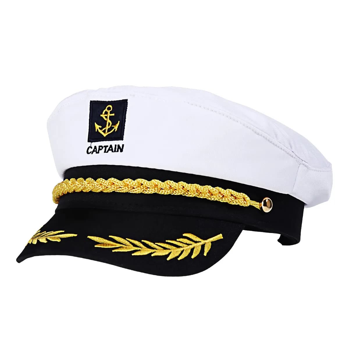 BESTOYARD Adult Yacht Captain Hat White Sailor Hat with Gold Embroidery | 58 cm (22.8 in) - main product image
