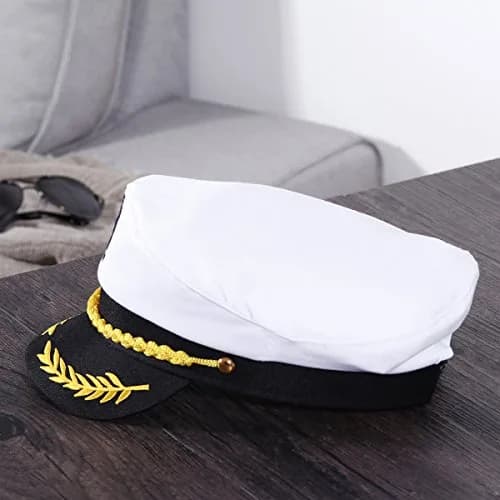 BESTOYARD Adult Yacht Captain Hat White Sailor Hat with Gold Embroidery | 58 cm (22.8 in) thumbnail 9
