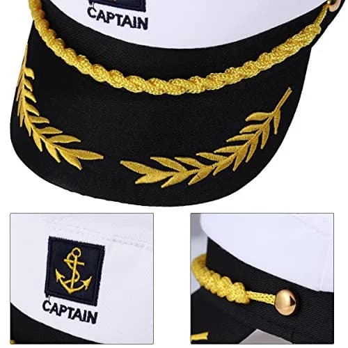 BESTOYARD Adult Yacht Captain Hat White Sailor Hat with Gold Embroidery | 58 cm (22.8 in) thumbnail 2