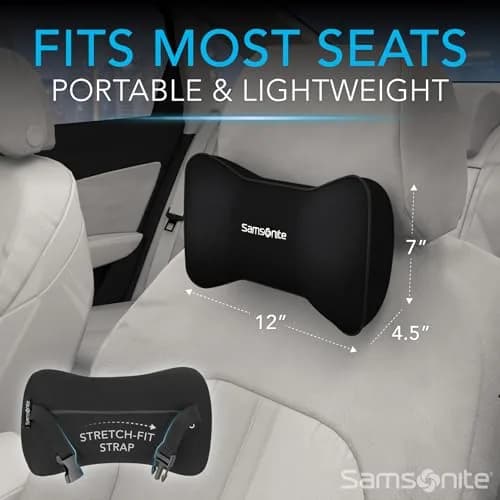 Samsonite Car Neck Pillow – Memory Foam Headrest Cushion, Ergonomic Support for Long Trips & Daily Drives, Black thumbnail 6