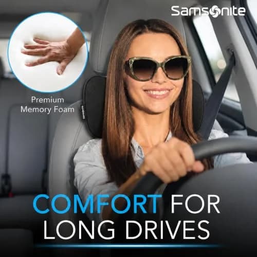 Samsonite Car Neck Pillow – Memory Foam Headrest Cushion, Ergonomic Support for Long Trips & Daily Drives, Black thumbnail 4