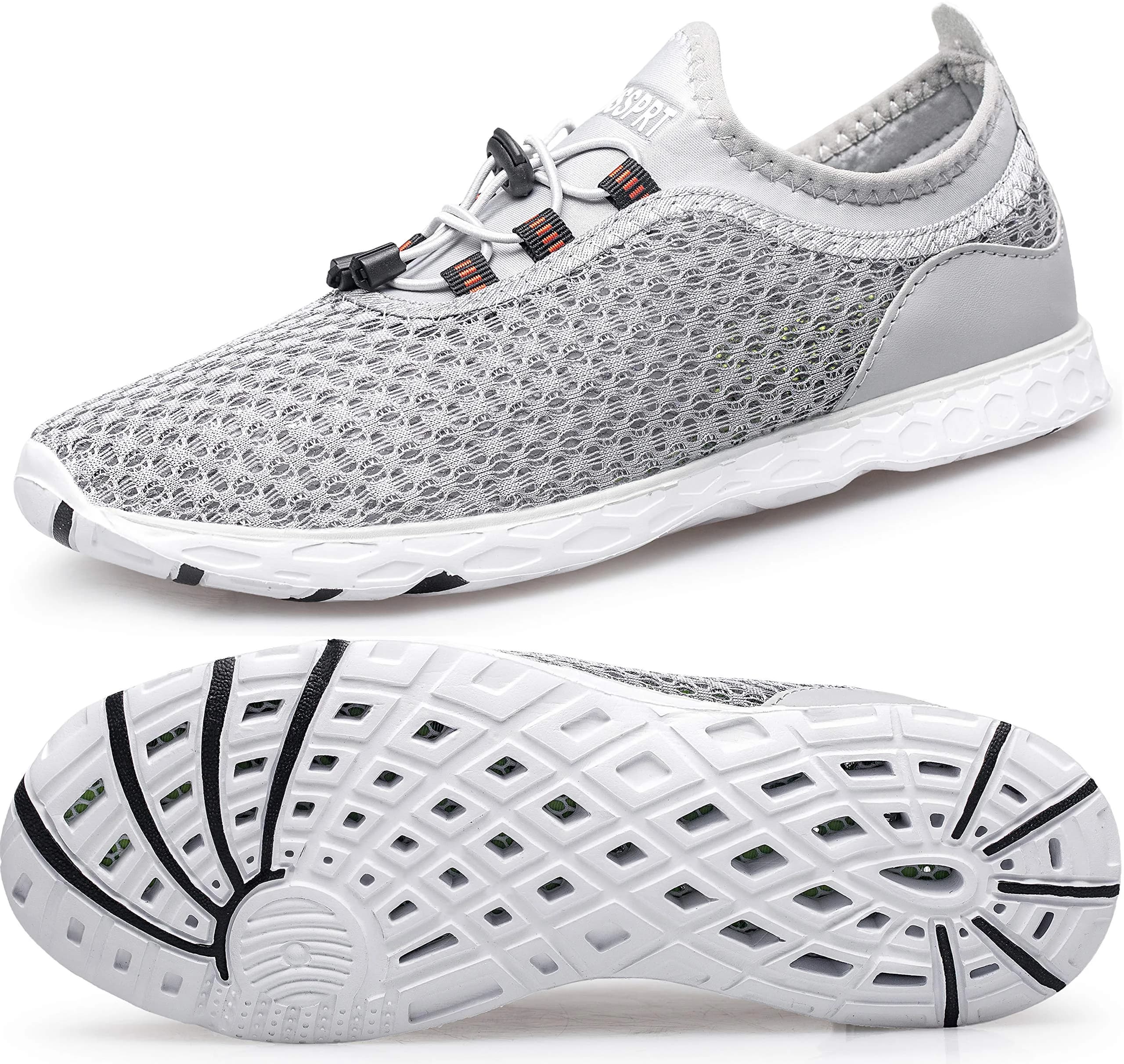 DOUSSPRT Men's Water Shoes Quick Dry for Beach Swim Pool Fishing Blue | Breathable Mesh & Open Design — Grey / 12.5