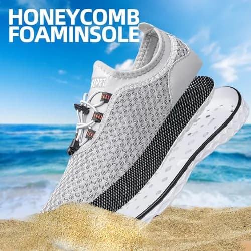 DOUSSPRT Men's Water Shoes Quick Dry for Beach Swim Pool Fishing Grey | Breathable Mesh & Quick Drying thumbnail 6