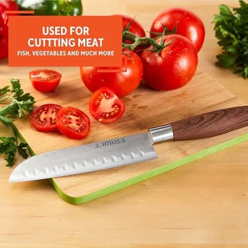 Imusa 6 Inch Stainless Steel Santoku Knife with Woodlook Handle | Rust-Proof Blade for Precision Slicing thumbnail 5
