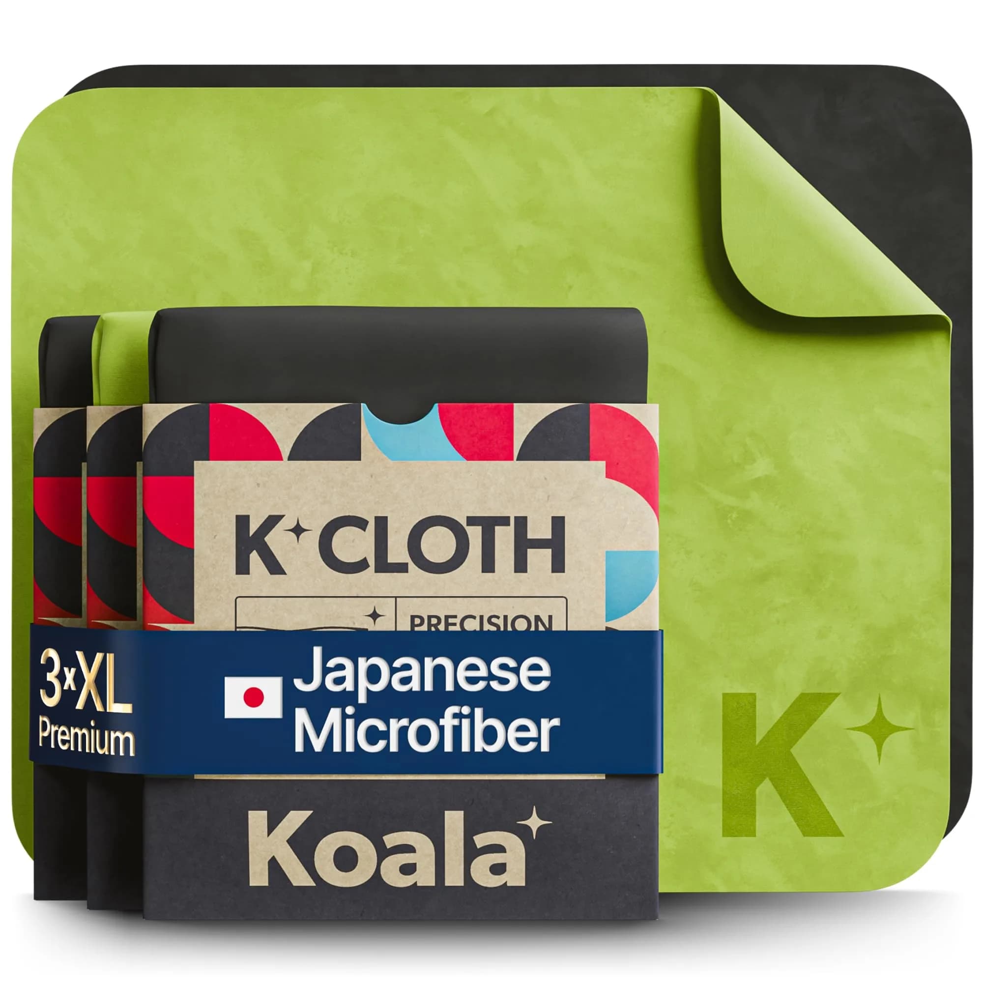 Koala Lifestyle Microfiber Cleaning Cloths - Black & Green (2-Pack) — Black / Green / (XL)