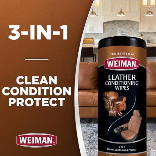 Weiman Leather Cleaner & Conditioner Wipes 2-Pack (30 Wipes Each) | UV Protection for Auto & Furniture thumbnail 2