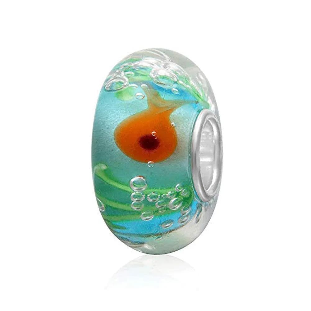 CZVIVIRY Little Fish Charm 7×13.5mm Sterling Silver Lampwork Bead | Compatible with Pandora & Chamilia - main product image