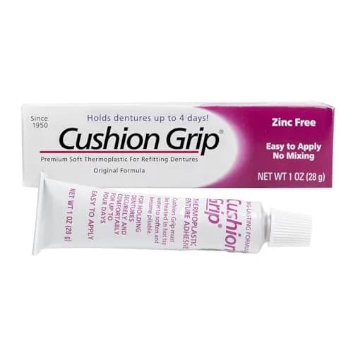 Cushion Grip Thermoplastic Denture Adhesive 1 oz (28.35 g) | Refits & Tightens Dentures for Secure Fit thumbnail 1