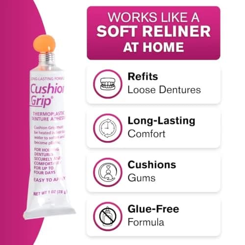 Cushion Grip Thermoplastic Denture Adhesive 1 oz (28.35 g) | Refits & Tightens Dentures for Secure Fit thumbnail 6