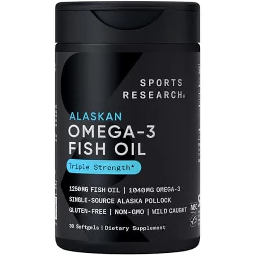 Sports Research Omega-3 Fish Oil 1250mg 30 Count | Triple Strength EPA DHA for Heart Health thumbnail 1