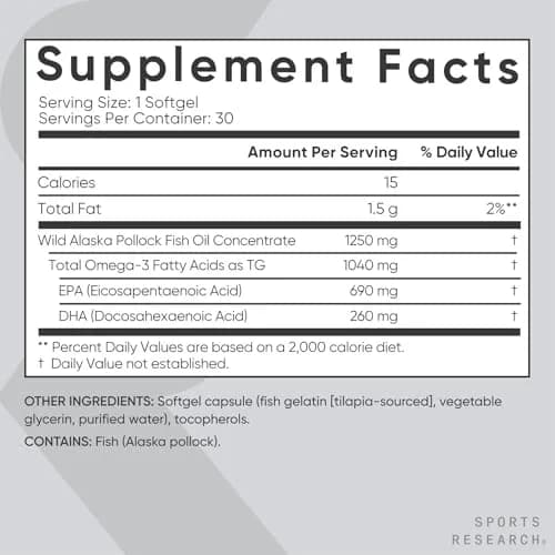 Sports Research Omega-3 Fish Oil 1250mg 30 Count | Triple Strength EPA DHA for Heart Health thumbnail 5