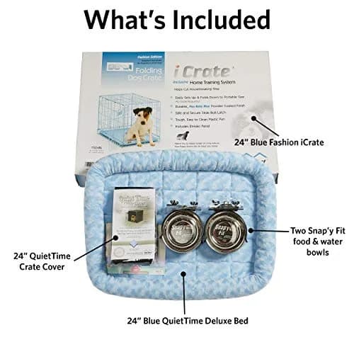 MidWest Homes for Pets Blue Fashion iCrate Starter Kit, 24-inch Dog Crate Bundle for Small Dogs | All-in-One Puppy Care Set thumbnail 2