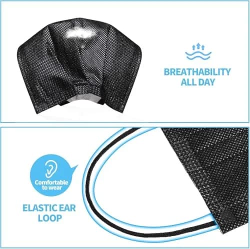 SOOQOO 3-Ply Black Disposable Face Masks 100 Count | Filter Protection Masks for Unisex Adults thumbnail 4