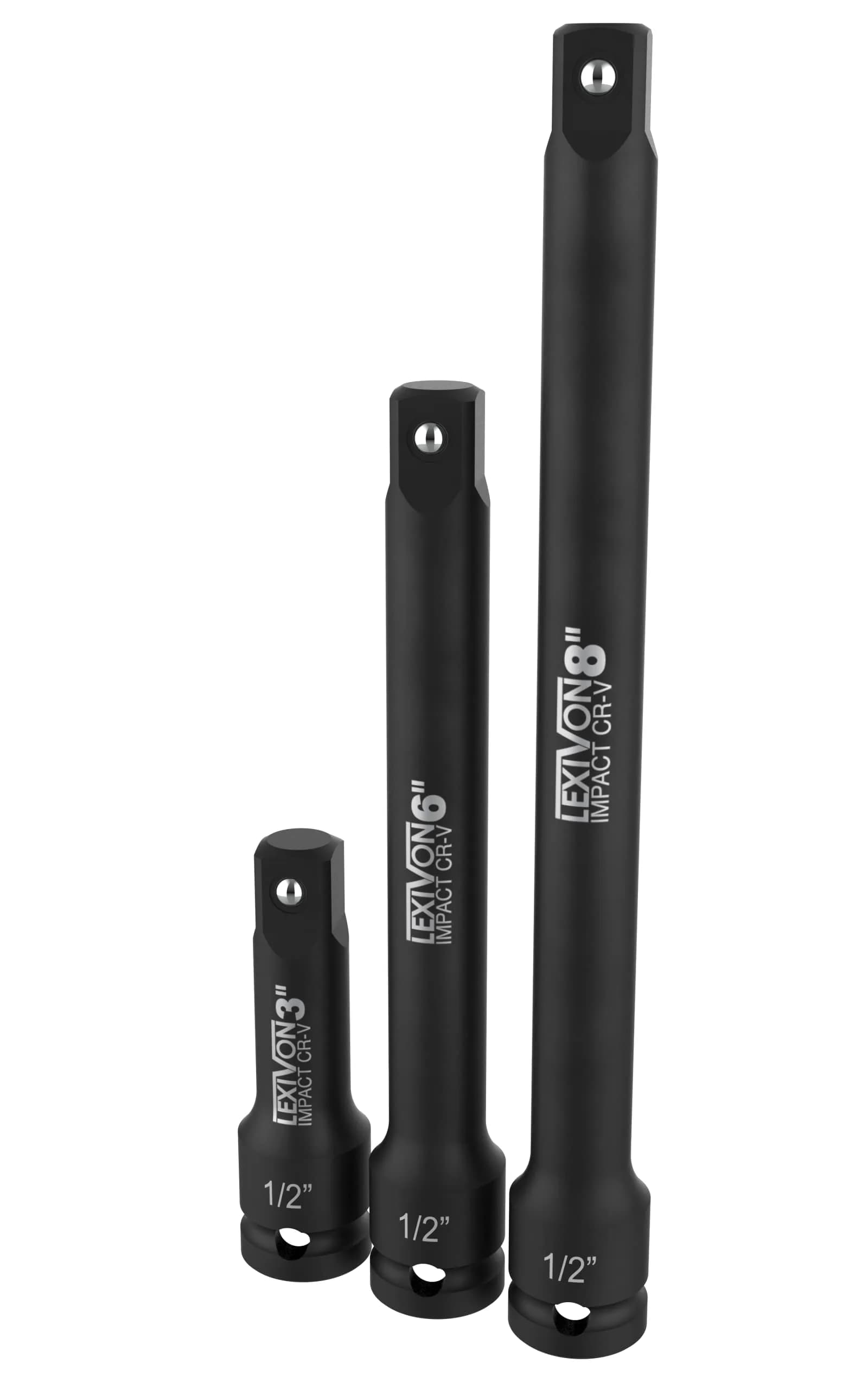 LEXIVON 1/2" Drive Impact Driver Extension Bar Set 3-Piece 3" 6" & 8" Long | Hardened Chrome Vanadium Steel - main product image