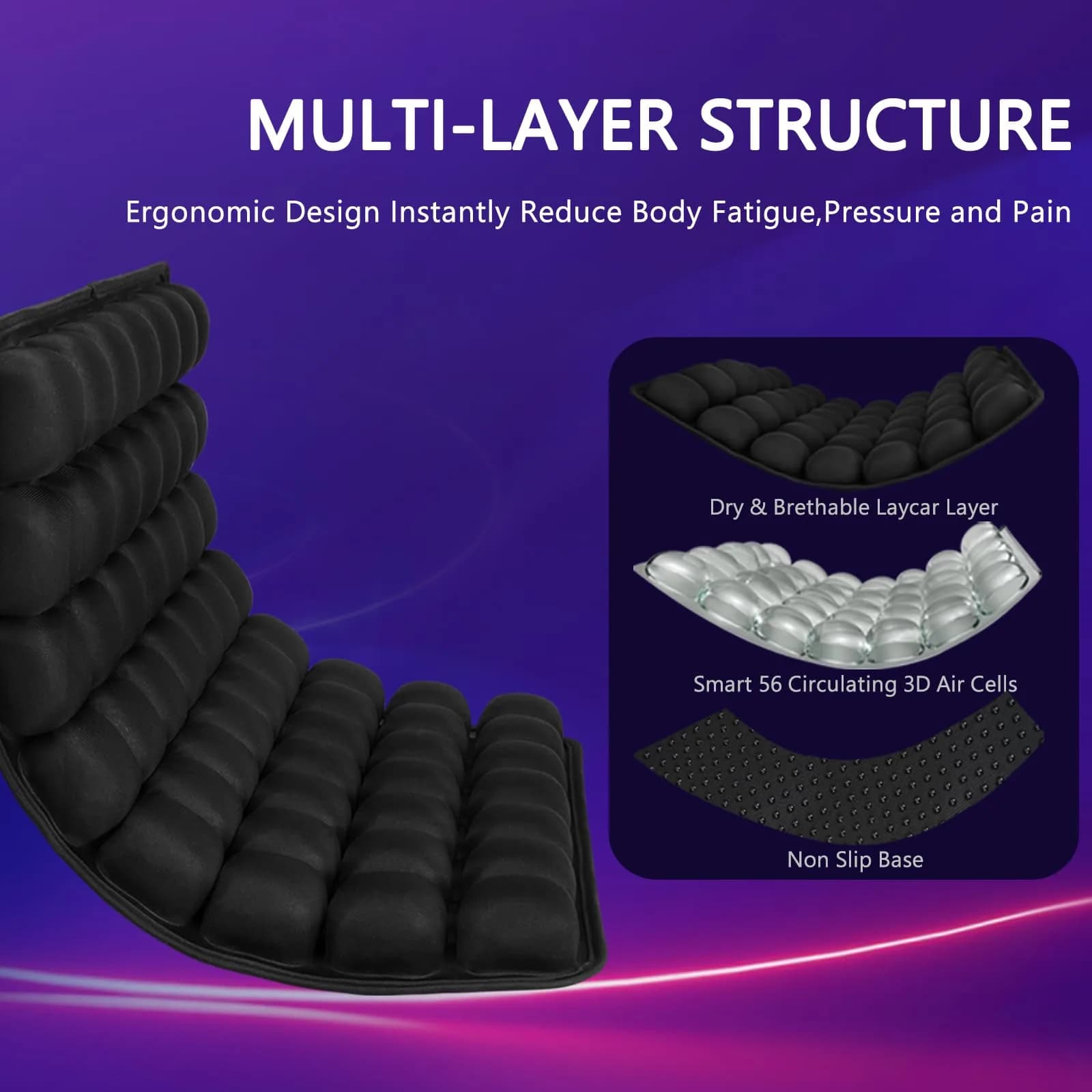 SUNFICON Air Cushion Inflatable Seat Pad 45.7cm x 40.6cm x 2.5cm (18" x 16" x 1") | Pressure Relief for Office Chairs & Wheelchairs - main product image