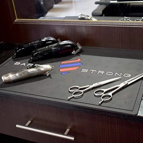Barber Strong The Barber Mat 19" x 13" Black | Non-Slip Countertop Workstation Mat for Clippers & Hair Cutting Tools thumbnail 4