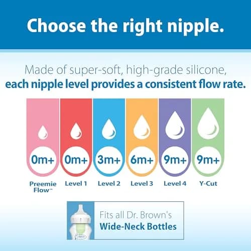 Dr. Brown's Wide-Neck Level 2 Medium Flow Nipple, 3m+, 6-Pack | Clinically Proven Anti-Colic thumbnail 5