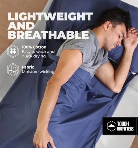Tough Outdoors XL Sleeping Bag Liner 219.71cm (85") x 80.01cm (37") Polyester | Lightweight Travel Sleep Sack for Camping & Hotels thumbnail 4