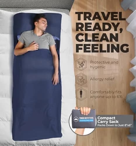 Tough Outdoors XL Sleeping Bag Liner 219.71cm (85") x 80.01cm (37") Polyester | Lightweight Travel Sleep Sack for Camping & Hotels thumbnail 2