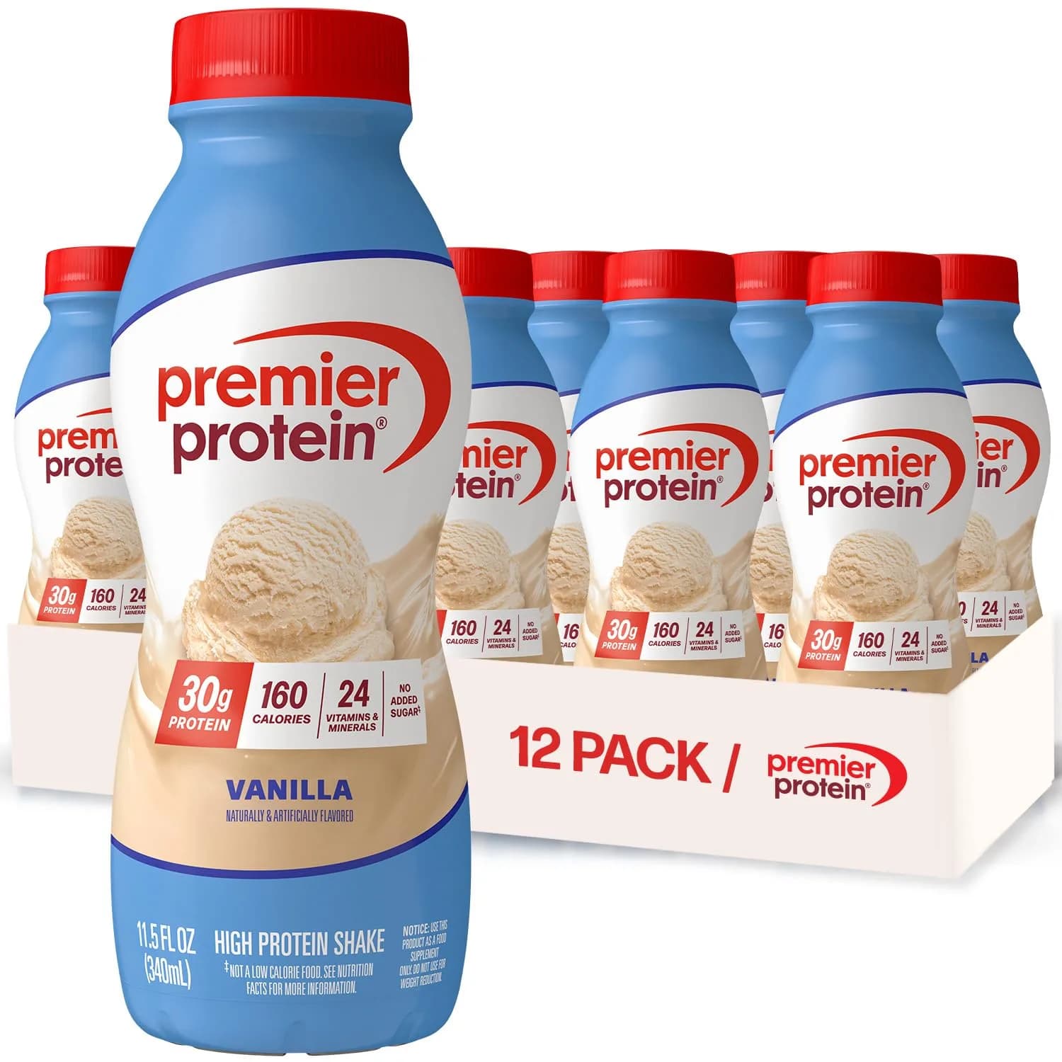 Premier Protein Vanilla 30g Protein Shake 11.5 Fl Oz (138 Fl Oz Total) | High Protein, Low Sugar, Gluten-Free — Vanilla
