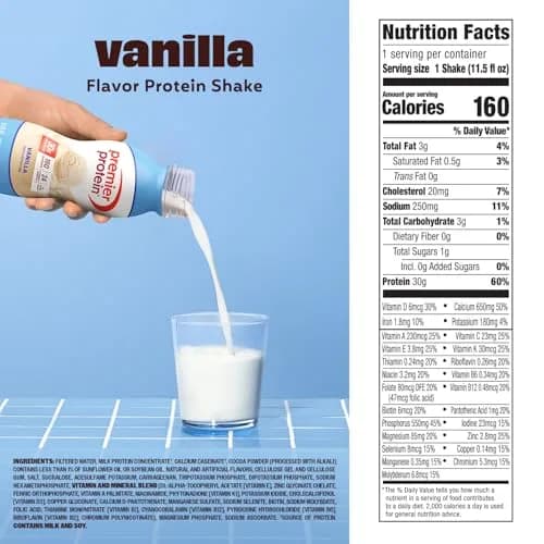 Premier Protein Vanilla 30g Protein Shake 11.5 Fl Oz (138 Fl Oz Total) | High Protein, Low Sugar, Gluten-Free thumbnail 6