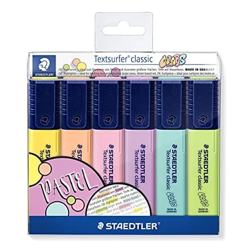 STAEDTLER Textsurfer Classic Pastel Highlighters - Assorted Colours, Pack of 6 | Water-Based, Fast-Drying, Refillable thumbnail 1