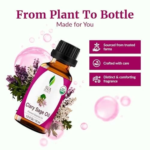 SVA ORGANICS Organic Clary Sage Essential Oil 10ml (0.33 Fl Oz) | Pure, Steam Distilled, Not Tested on Animals thumbnail 4