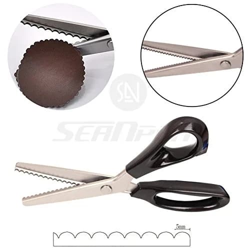 Price Xes Fabric Pinking Shears - Serrated Stainless Steel Handled Professional Black Scissors for Leather, Tailoring, Paper Crafts - Scalloped 5mm | Precise Zigzag Edges thumbnail 2