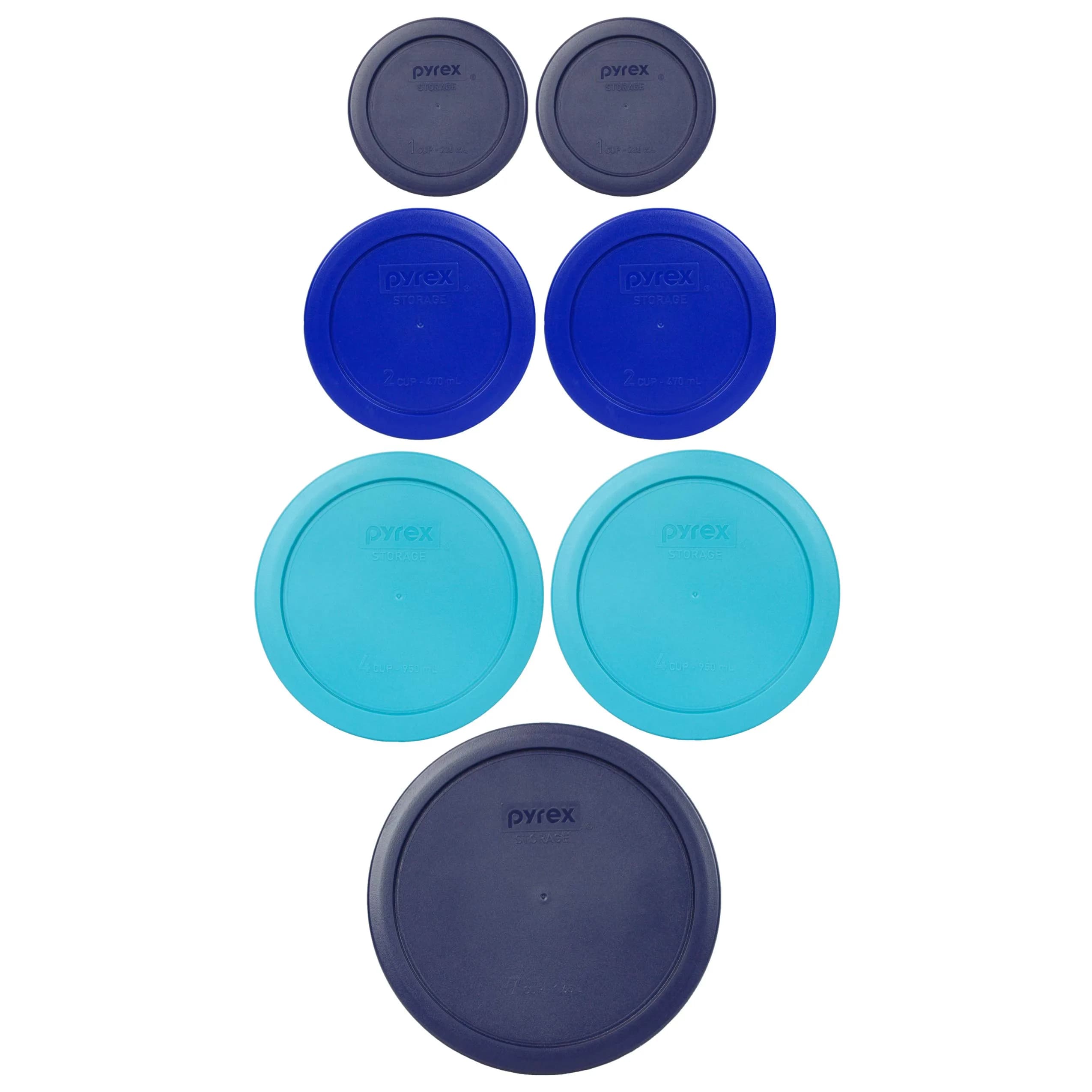 Pyrex 7-Piece Oceanic Shades Lid Bundle for 6/7 Cup, 4 Cup, 2 Cup, and 1 Cup Glassware | BPA-Free Plastic Replacement Lids - main product image