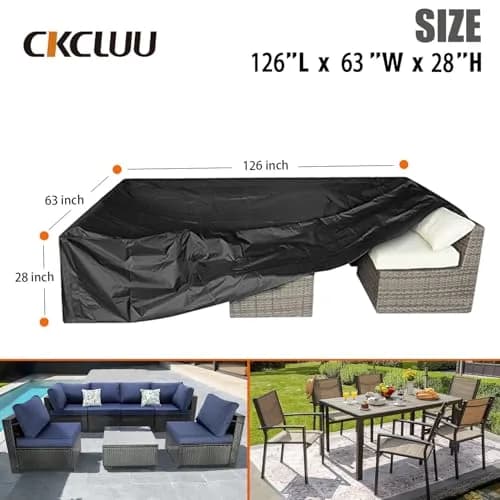 CKCLUU Heavy Duty Patio Furniture Cover 315cm L x 160cm W x 74cm H | All-Weather Protection for Sectional Sofas & Dining Sets thumbnail 6