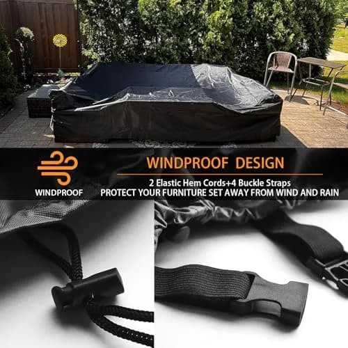 CKCLUU Heavy Duty Patio Furniture Cover 315cm L x 160cm W x 74cm H | All-Weather Protection for Sectional Sofas & Dining Sets thumbnail 2