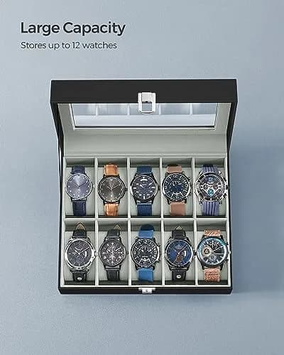 SONGMICS 10-Slot Watch Box Organizer with Glass Lid & Removable Pillows | 25.5cm (10") Wide thumbnail 6