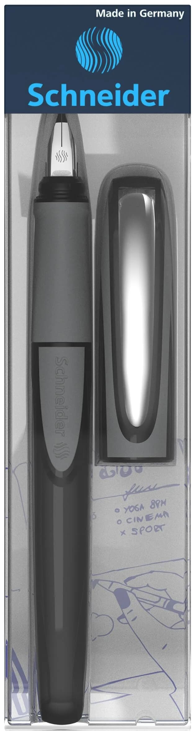 Schneider Ray Fountain Pen M (Medium) Onyx Barrel Royal Blue Erasable Ink | Smooth Ink Flow Writing Instrument thumbnail 4
