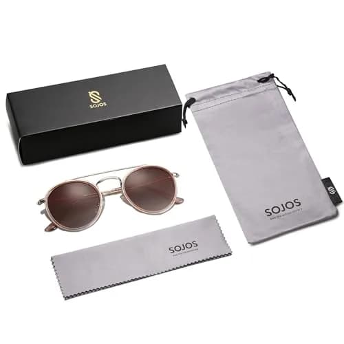 SOJOS Retro Vintage Round Polarized Sunglasses Small Double Bridge Circle Gold/Brown | UV400 Polarized thumbnail 5