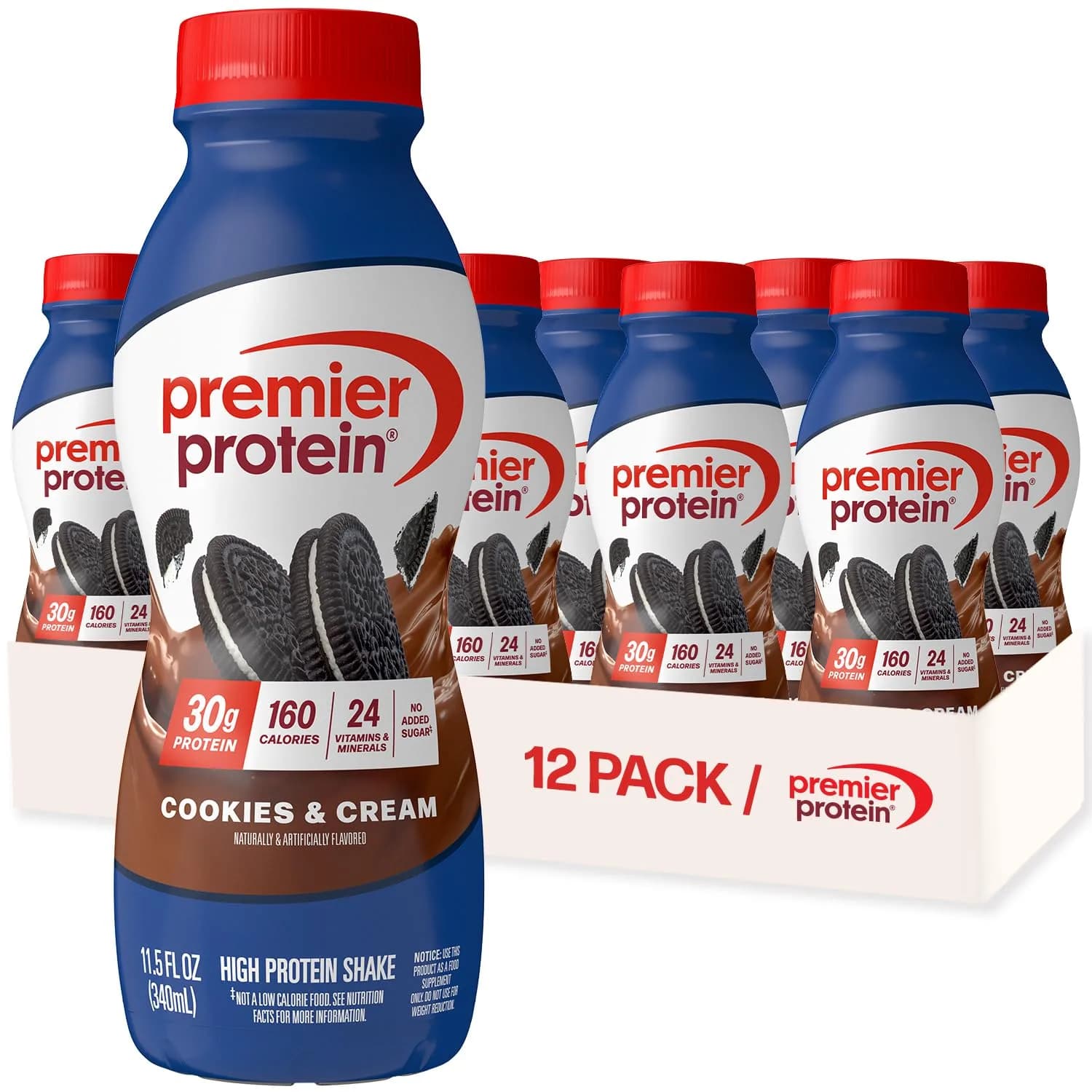Premier Protein Vanilla 30g Protein Shake 11.5 Fl Oz (138 Fl Oz Total) | High Protein, Low Sugar, Gluten-Free — Cookies & Cream