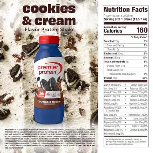 Premier Protein High Protein Shake Cookies & Cream 30g Protein 11.5 Fl Oz (138 Fl Oz Total) | Gluten-Free, Low Sugar, Essential Amino Acids thumbnail 5