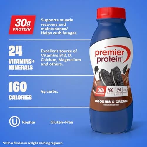 Premier Protein High Protein Shake Cookies & Cream 30g Protein 11.5 Fl Oz (138 Fl Oz Total) | Gluten-Free, Low Sugar, Essential Amino Acids thumbnail 2