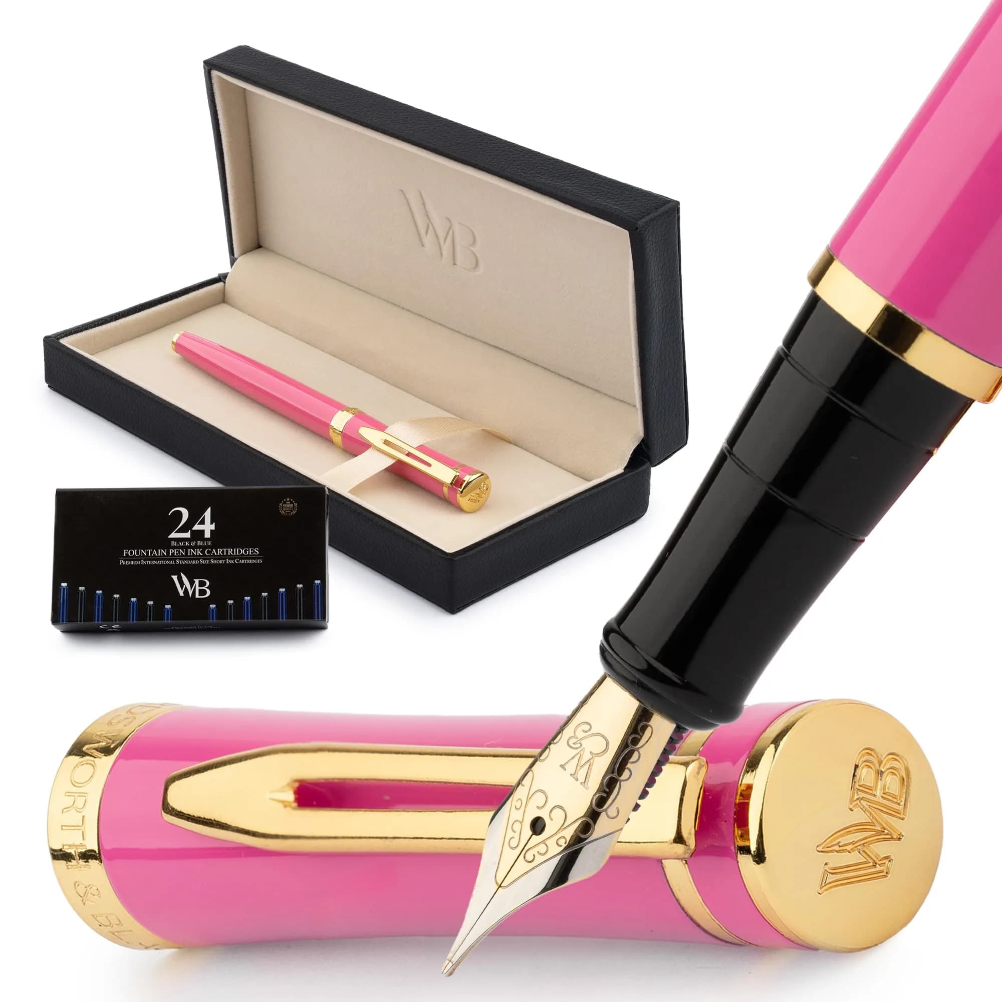 Wordsworth & Black Luxury Fountain Pen Set with Medium Nib, Green | Smooth Ink Flow for Calligraphy & Journaling — Hot Pink