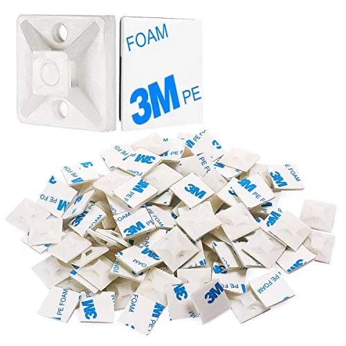 XHF 3/4" White Self Adhesive Cable Zip Tie Mounts 100 pcs | Organize Cables Easily thumbnail 1