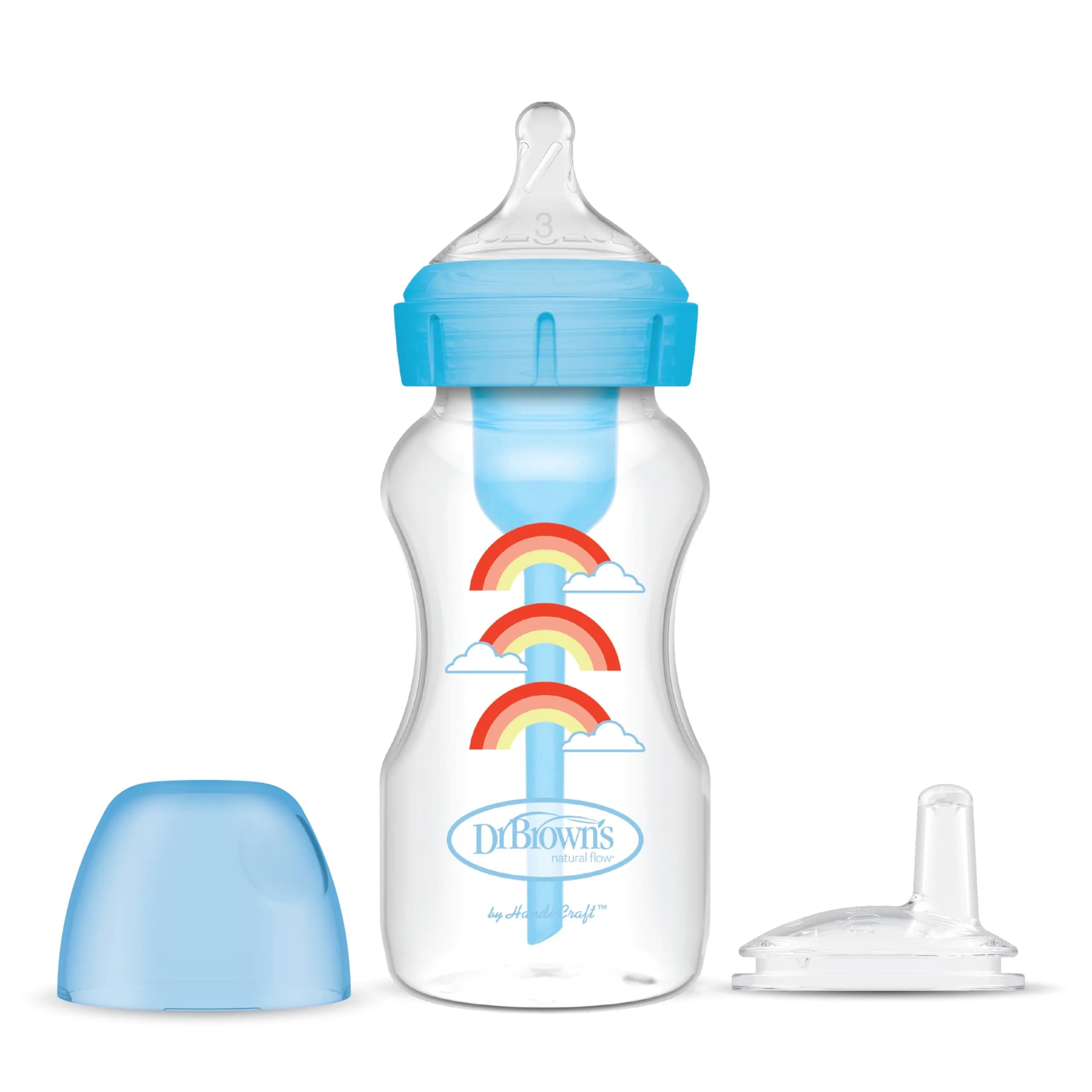 Dr. Brown's Wide-Neck Sippy Bottle Starter Kit, Blue, 6m+ | Anti-Colic, Silicone Spout, BPA Free - main product image