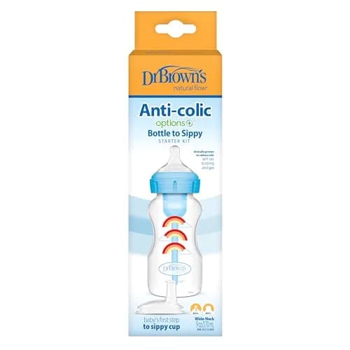 Dr. Brown's Wide-Neck Sippy Bottle Starter Kit, Blue, 6m+ | Anti-Colic, Silicone Spout, BPA Free thumbnail 2