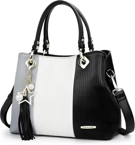 Pomelo Best Women's Handbag with Multiple Pockets | Stylish Top-Handle Satchel in Grey/White/Black thumbnail 1