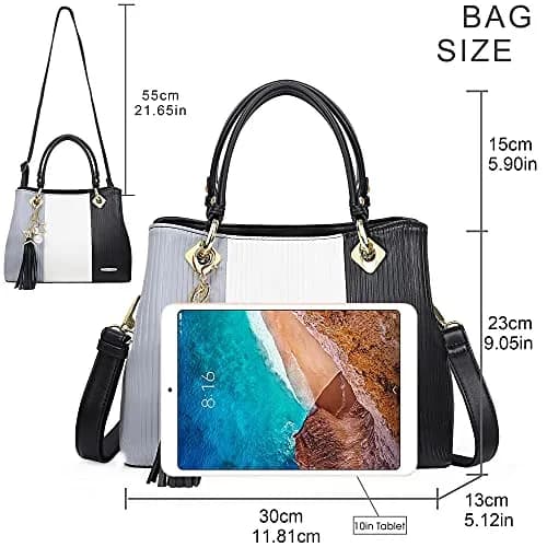 Pomelo Best Women's Handbag with Multiple Pockets | Stylish Top-Handle Satchel in Grey/White/Black thumbnail 5
