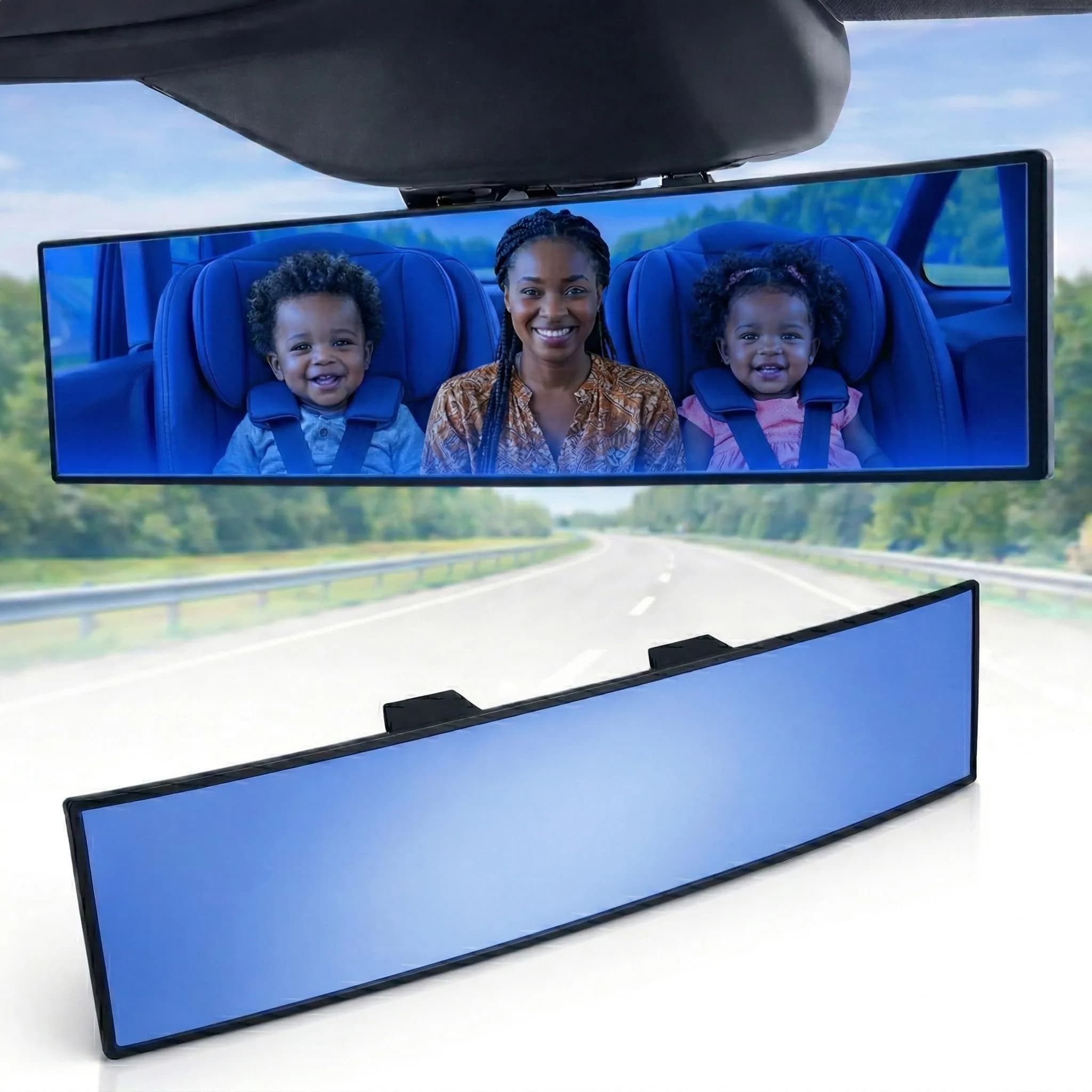 ICBEAMER 9.4" Rear View Mirror | Flat Blue Tint, Wide Angle, Anti Glare, Universal Fit — Blue
