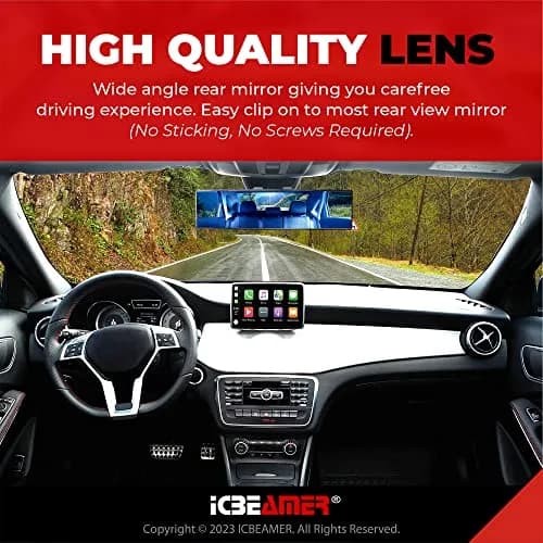 ICBEAMER 9.4" Rear View Mirror | Flat Blue Tint, Wide Angle, Anti Glare, Universal Fit thumbnail 4