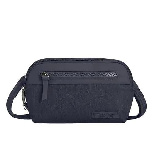 Travelon Anti-Theft Metro Convertible Small Crossbody Bag | RFID & Locking Zippers, 8.5"W x 5.25"H, Navy Heather thumbnail 1