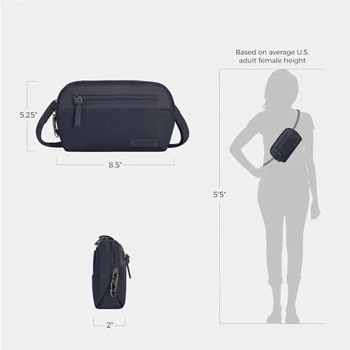 Travelon Anti-Theft Metro Convertible Small Crossbody Bag | RFID & Locking Zippers, 8.5"W x 5.25"H, Navy Heather thumbnail 5