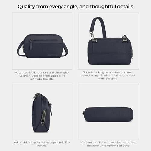 Travelon Anti-Theft Metro Convertible Small Crossbody Bag | RFID & Locking Zippers, 8.5"W x 5.25"H, Navy Heather thumbnail 6