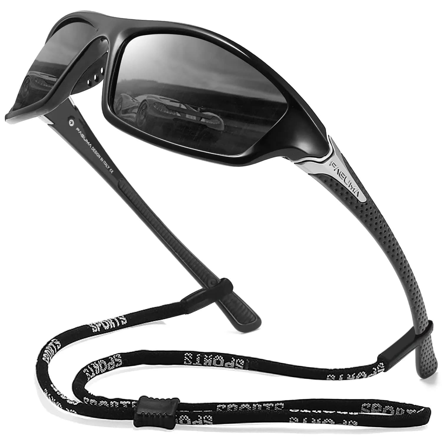 FAGUMA Sports Polarized Sunglasses For Men UV400 Protection | 62mm (2.44 in) Lens Width — Black
